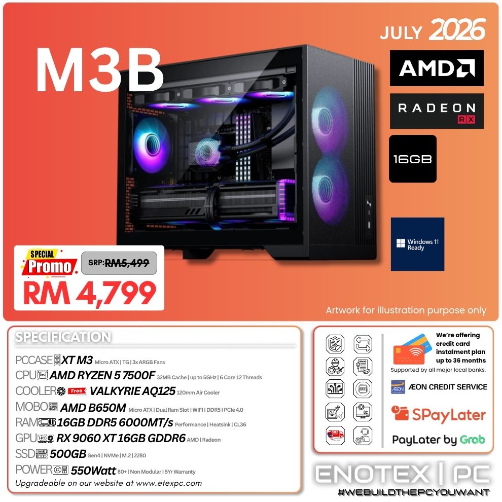 M3 Black - Ryzen 5 7500F | AMD Radeon RX 9060 XT 16GB GDDR6