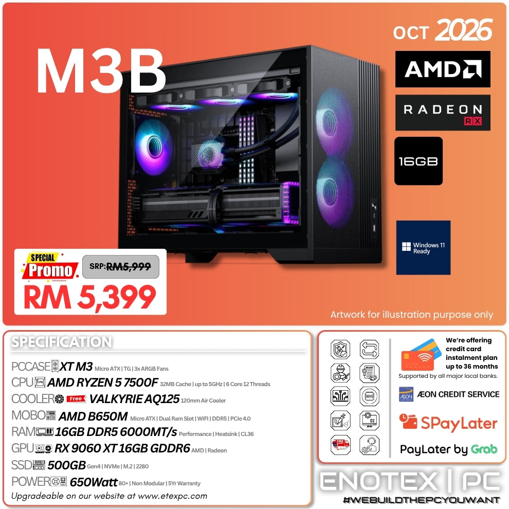 M3 Black - Ryzen 5 7500F | AMD Radeon RX 9060 XT 16GB GDDR6