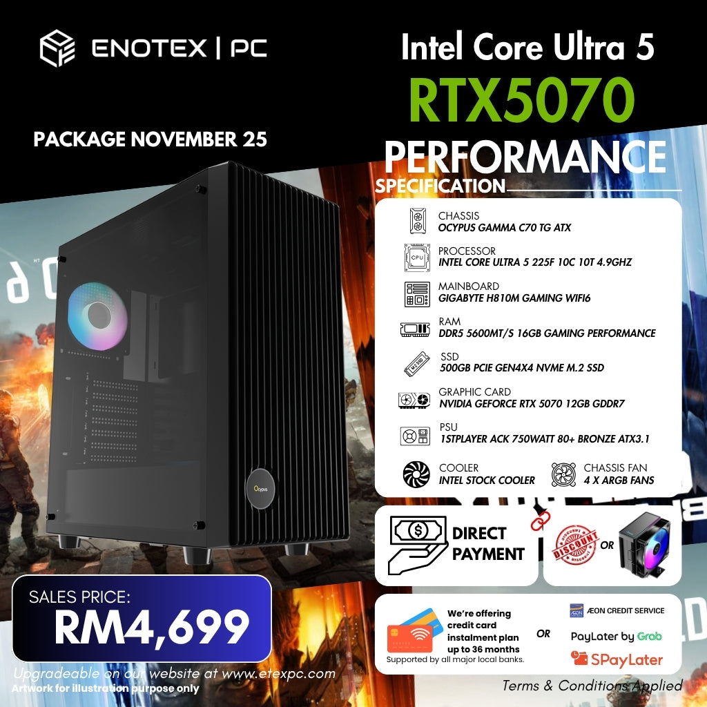 intel Core Ultra 5 225F NVIDIA RTX™ 5070 12GB GDDR7