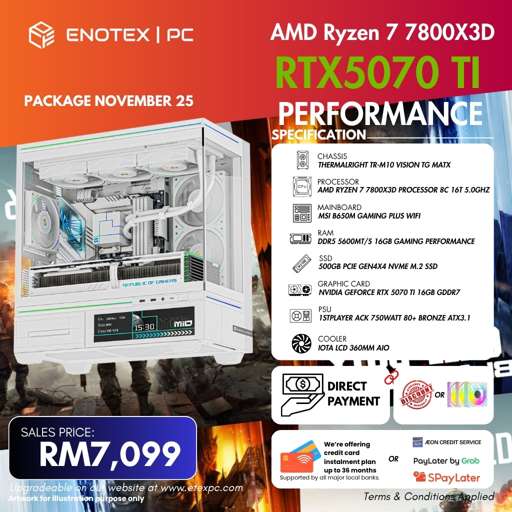 AMD Ryzen™ 7 7800X3D NVIDIA RTX™5070 Ti 16GB GDDR7
