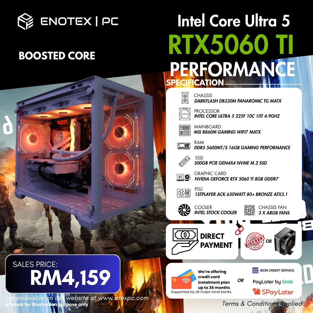 BOOSTED - Core Ultra 5 225F | NVIDIA GeForce RTX 5060 Ti 8GB GDDR7