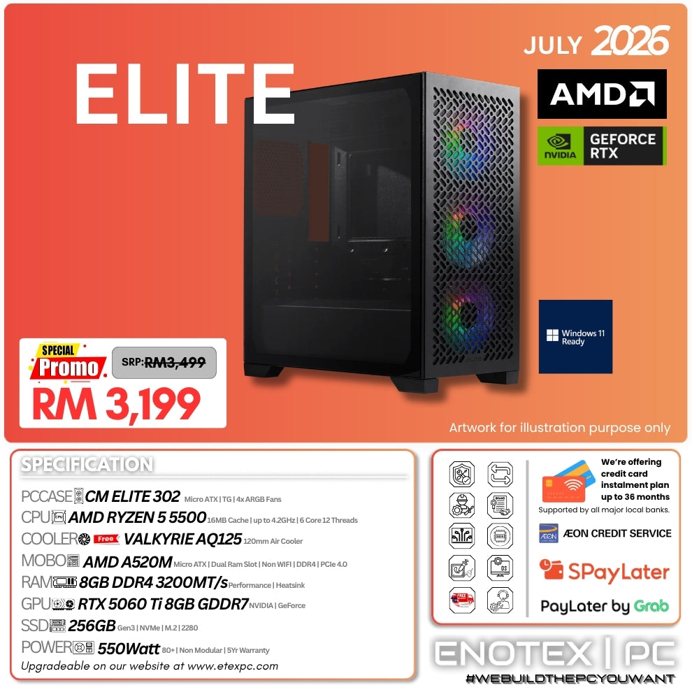 ELITE - Ryzen 5 5500 | NVIDIA GeForce RTX 5060 Ti 8GB GDDR7