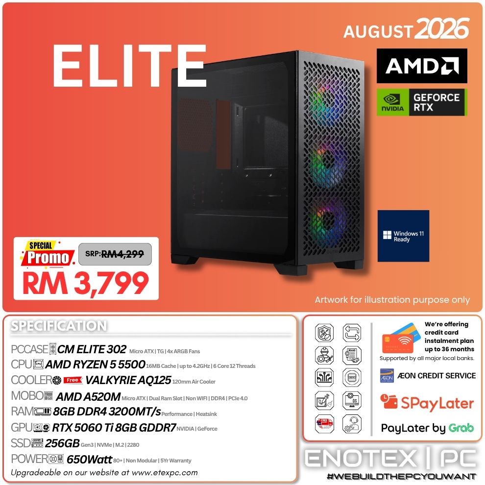 ELITE - Ryzen 5 5500 | NVIDIA GeForce RTX 5060 Ti 8GB GDDR7