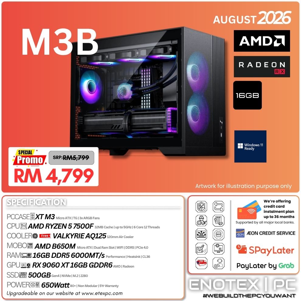 M3 Black - Ryzen 5 7500F | AMD Radeon RX 9060 XT 16GB GDDR6