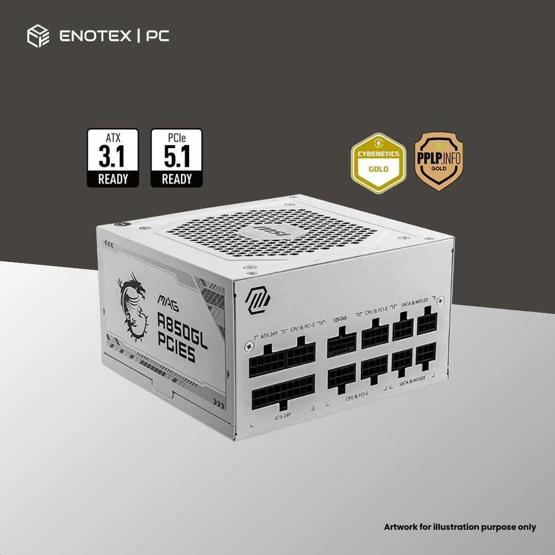 MSI MAG A850GL WHITE PCIE5 80+GOLD 850WATT ATX3.1/PCIE5.1 FULL MODULAR (5YR)